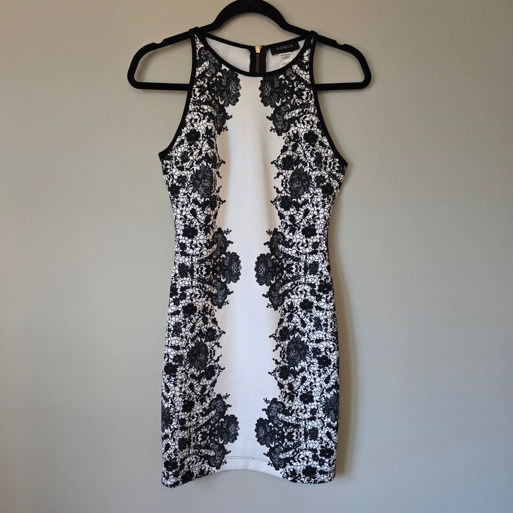 B. Darlin Black Floral Lace Mini Dress Print Cocktail Coquette Romantic Y2K